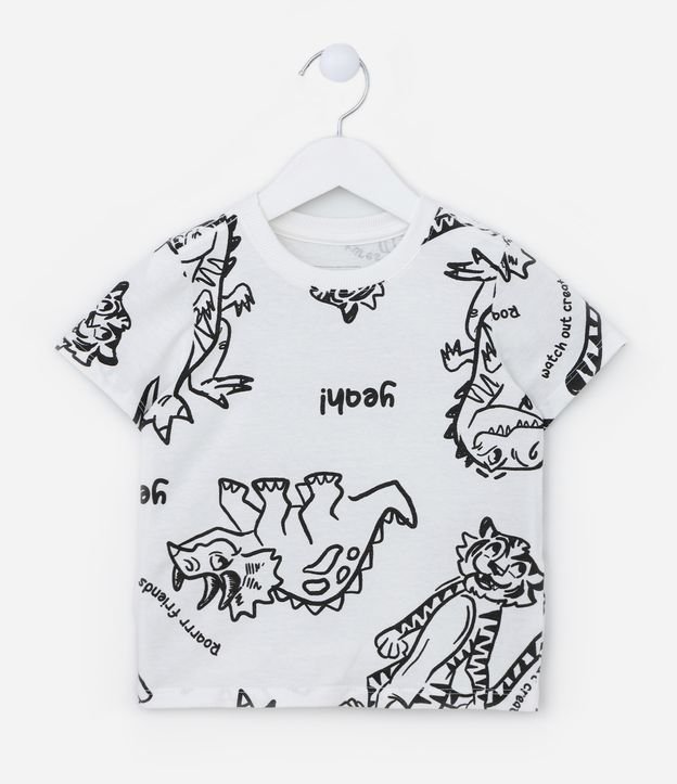 Camiseta Comfort Infantil em Algodão com Estampa Dinos - Tam 1 a 5 Anos