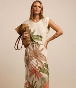 Vestido New Midi em Moletinho com Coqueiros Estampados