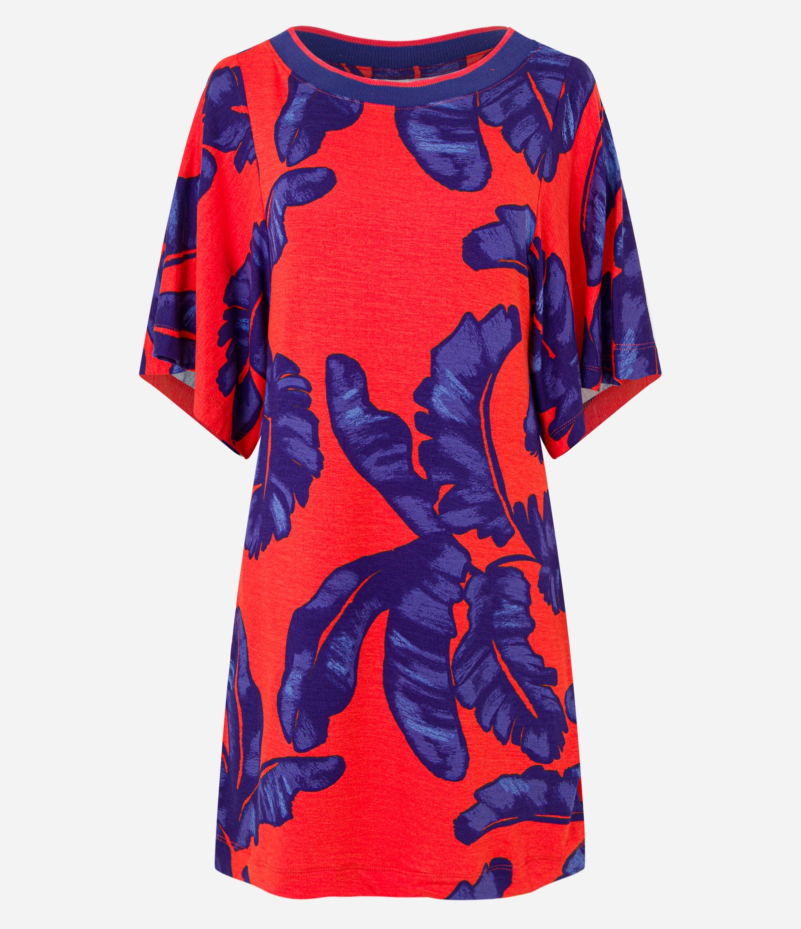 Vestido em Viscose com Estampa Folhagens Contrastantes Laranja/ Roxo 5