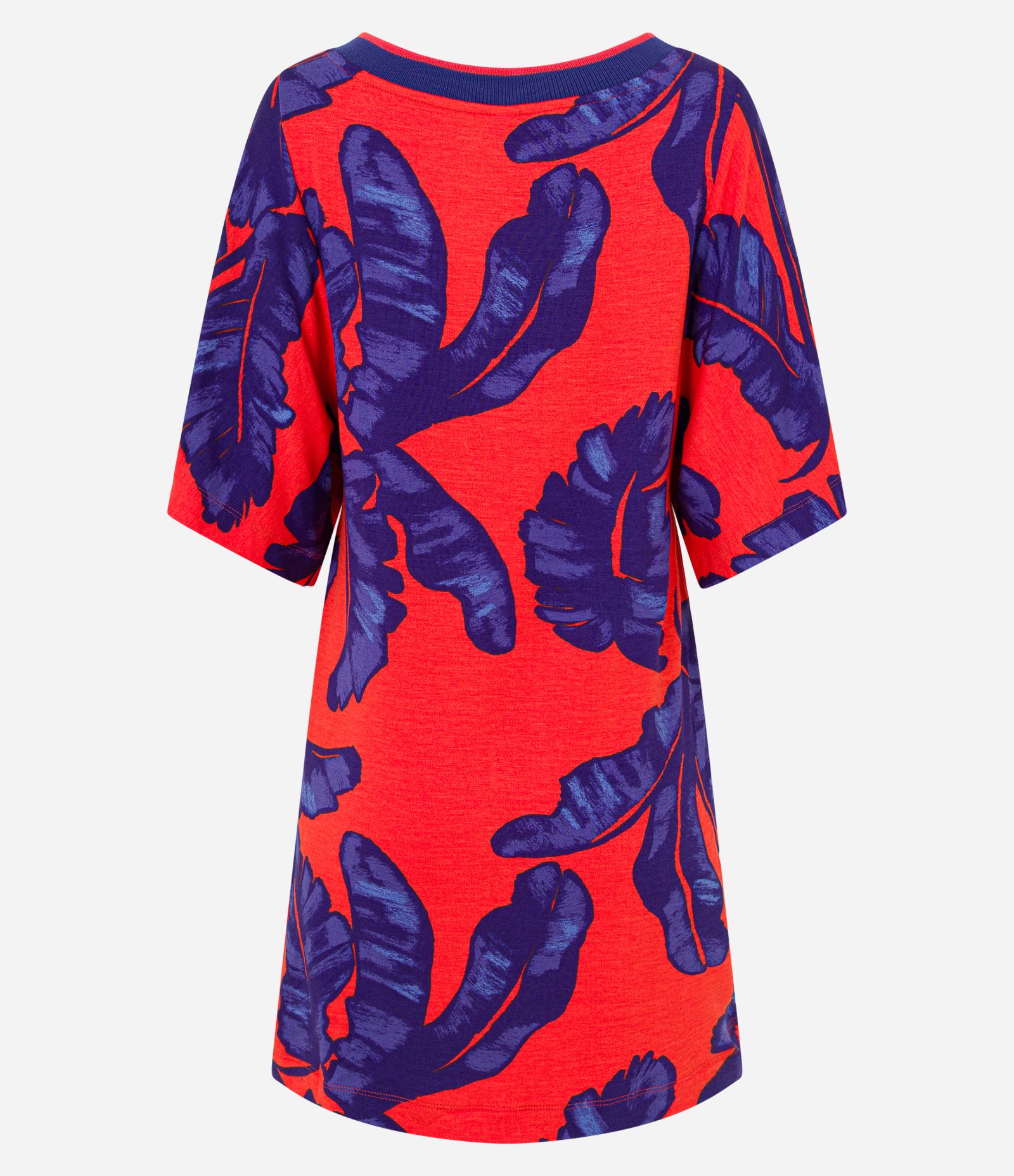 Vestido em Viscose com Estampa Folhagens Contrastantes Laranja/ Roxo 6