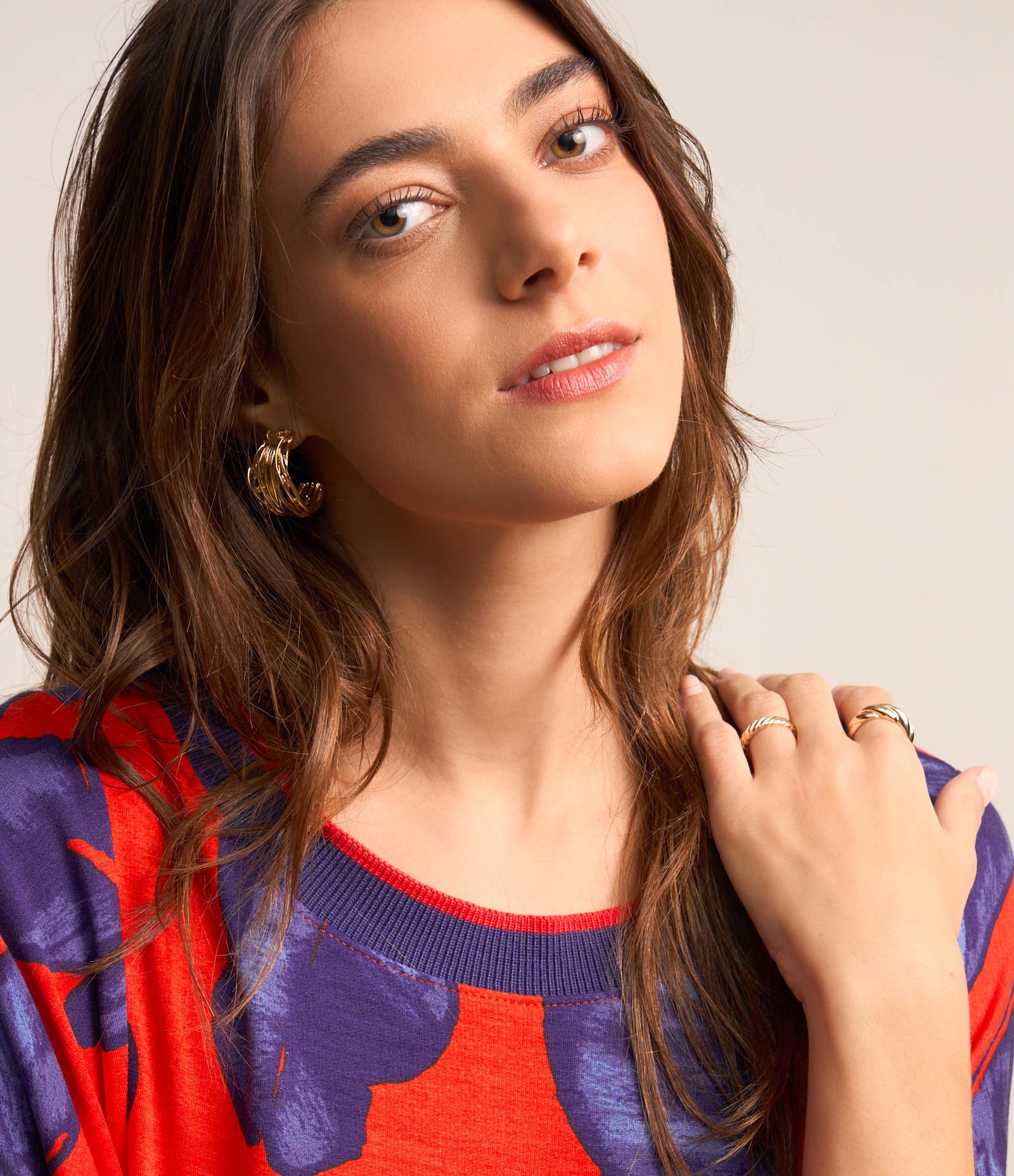 Vestido em Viscose com Estampa Folhagens Contrastantes Laranja/ Roxo 4