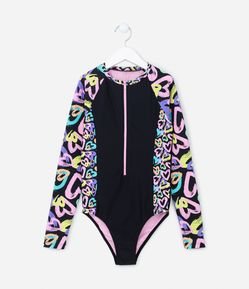 Maiô Infantil com Proteção UV e Estampa Corações - Tam 5 a 14 Anos