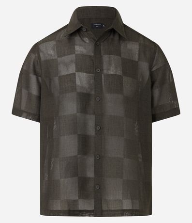 Camisa com Textura Estampa Xadrez e Gola Lapela Grafite | Renner