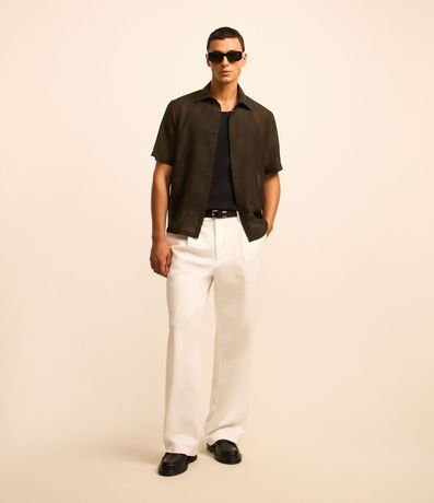 Camisa com Textura Estampa Xadrez e Gola Lapela Grafite | Renner