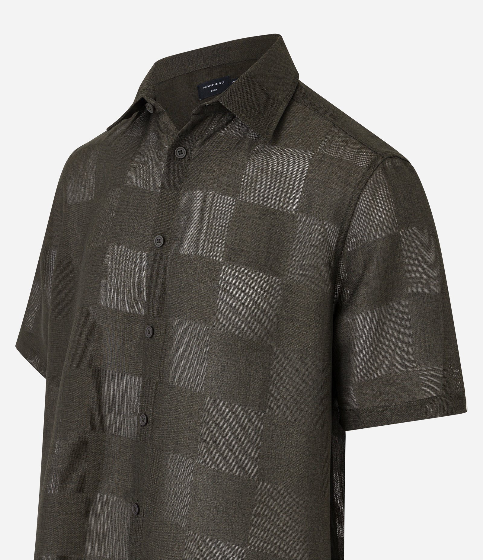 Camisa com Textura Estampa Xadrez e Gola Lapela Grafite 7
