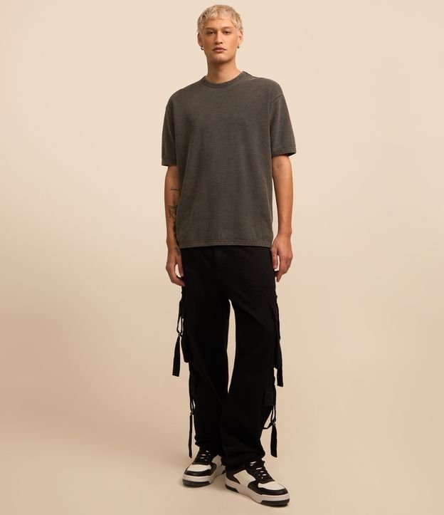 Camiseta Relaxed em Malhão Estonado com Textura Mini Waffle