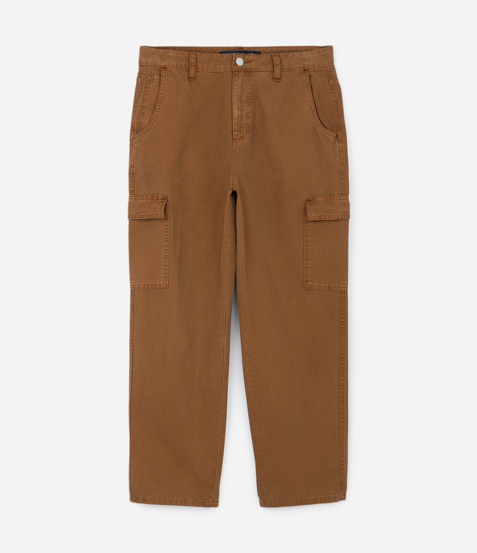 Calça Baggy em Sarja com Bolso Cargo Marrom 5