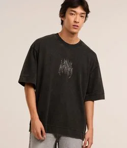 Camiseta Overboxy em Malhão Estonado com Estampa Lettering