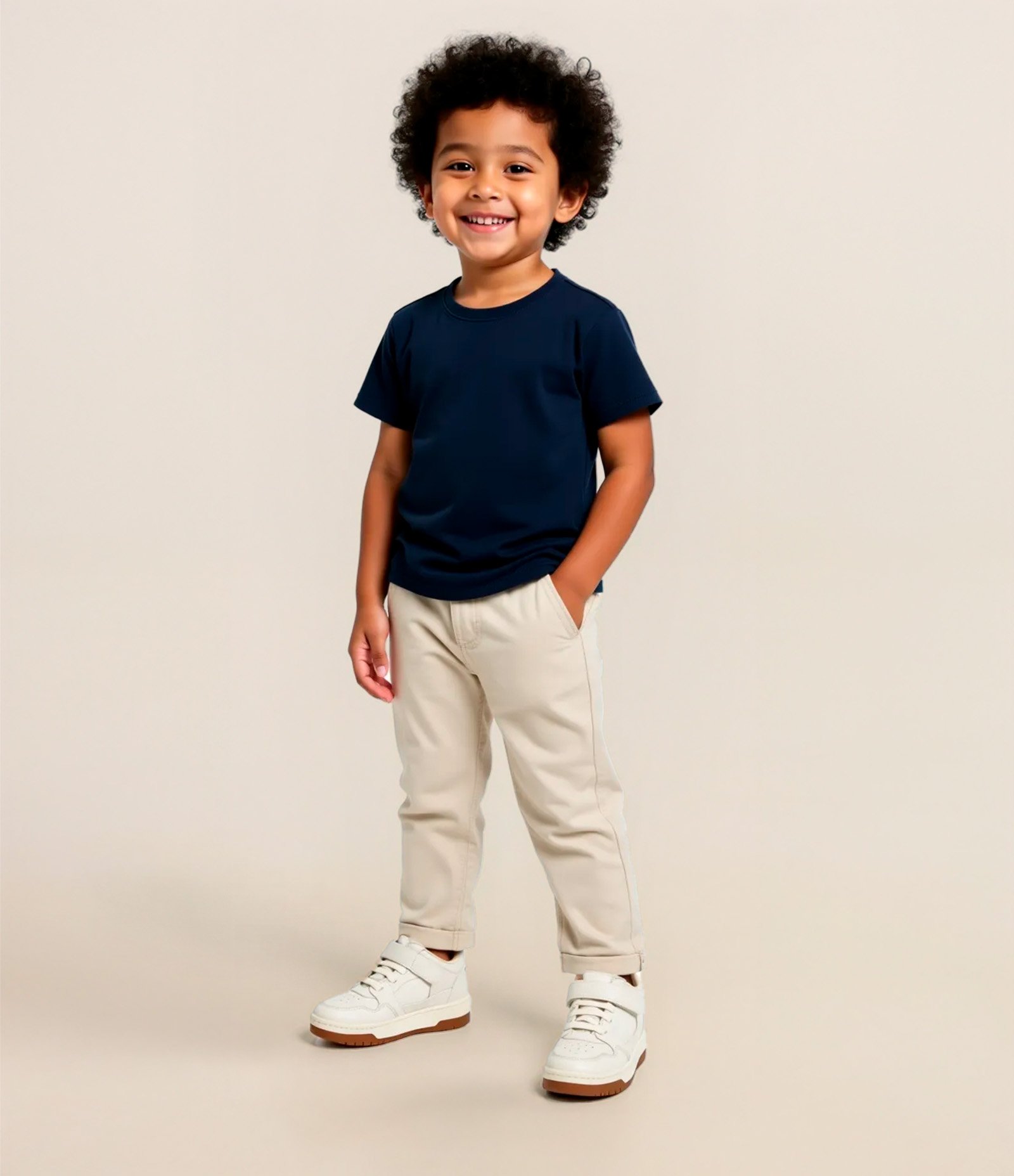Calça Skinny Infantil em Sarja com Bolso Faca - Tam 1 a 4 anos Bege 1