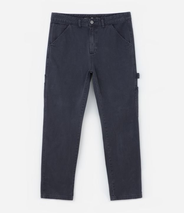 Calça Reta Loose em Sarja Liso com Tira Lateral