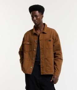 Camisa Overshirt em Sarja com Multiplos Bolsos