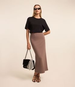 Saia Midi em Ribana com Cós Elástico e Textura Canelada