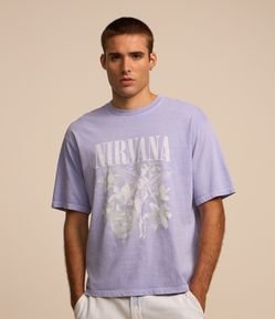 Camiseta Boxy em Algodão com Estampa Nirvana