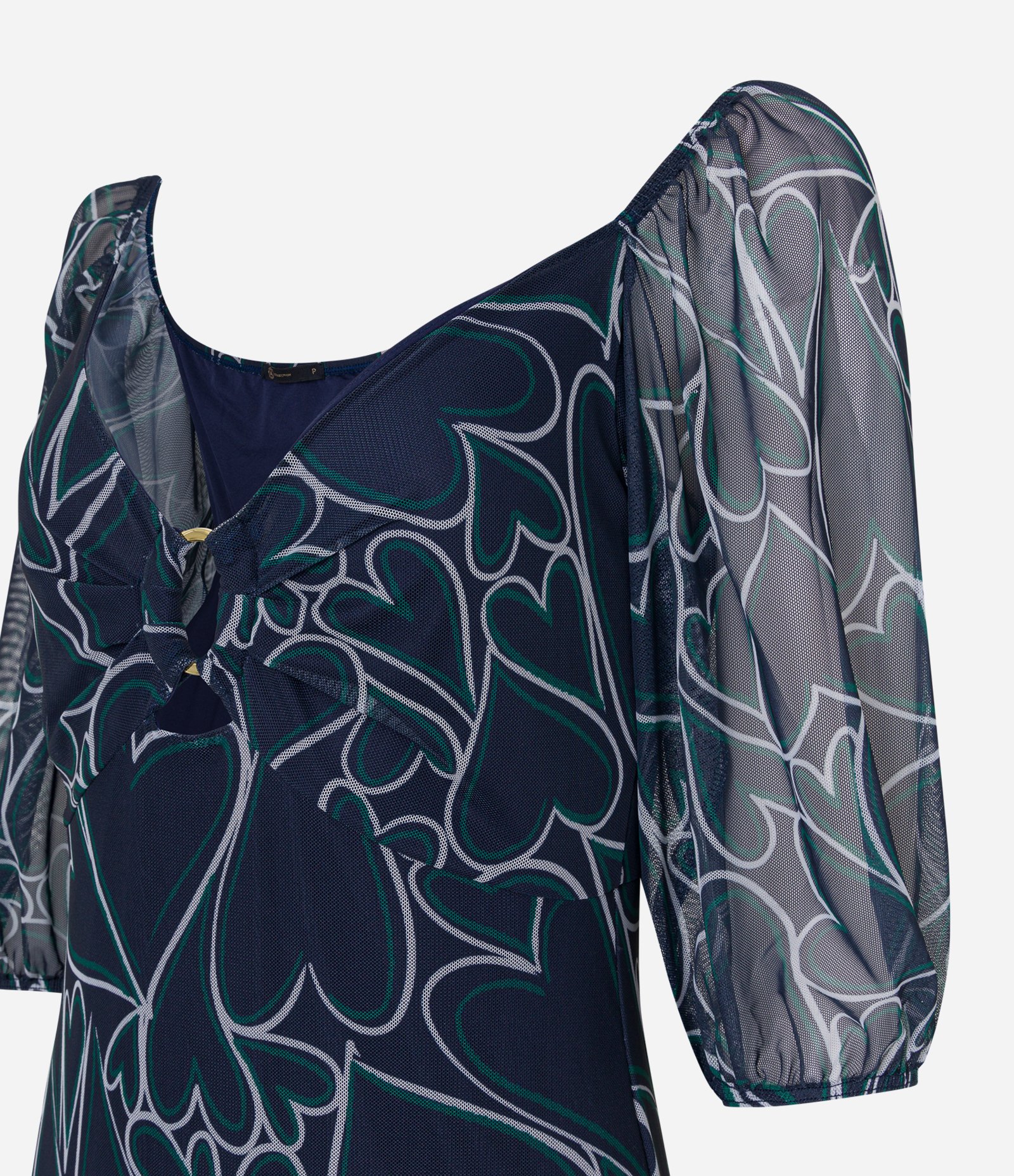 Vestido Midi em Tule com Babados na Saia e Estampa de Corações Azul 6