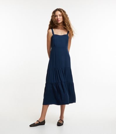Menor preço em Vestido New Midi em Tricoline com Decote Coração e Lastex nas Costas