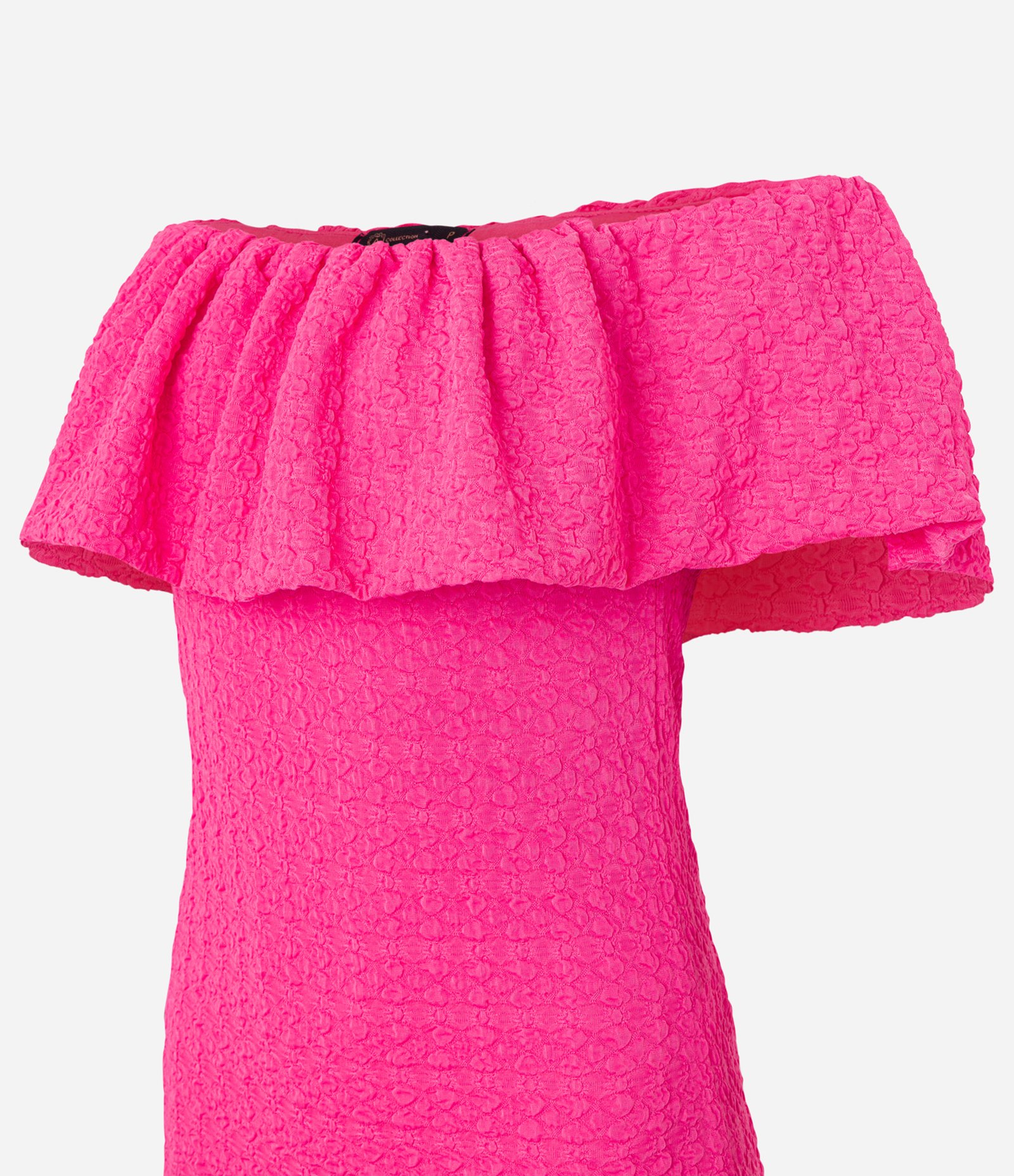 Vestido Ombro a Ombro com Babado e Texturas Rosa 7