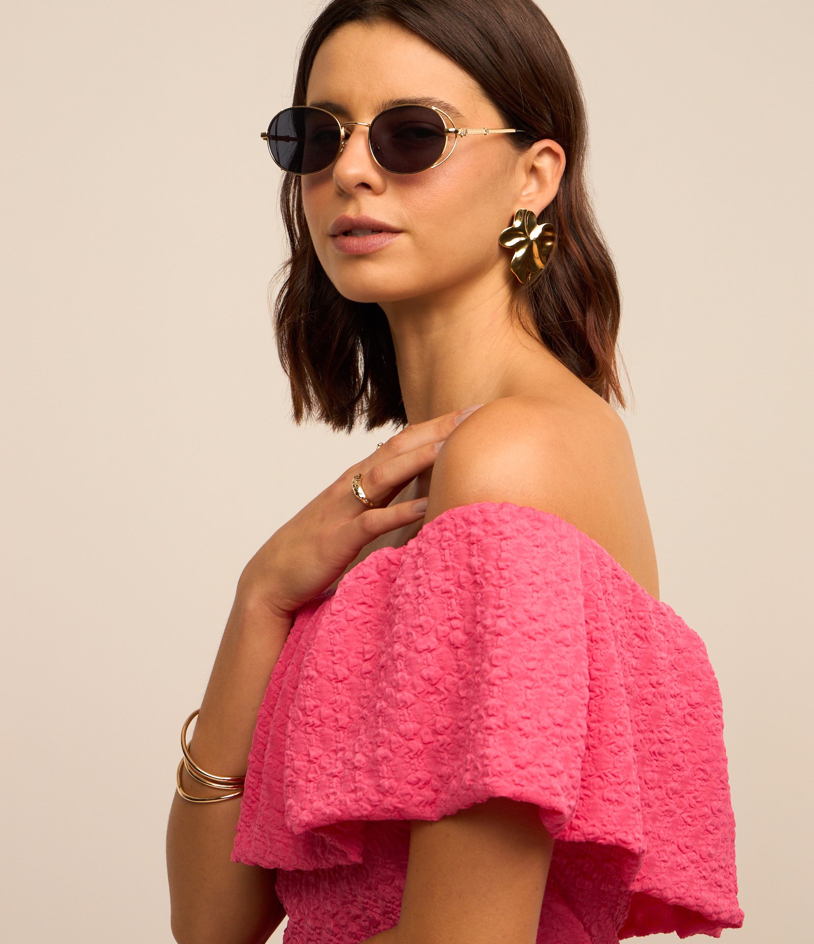 Vestido Ombro a Ombro com Babado e Texturas Rosa 3