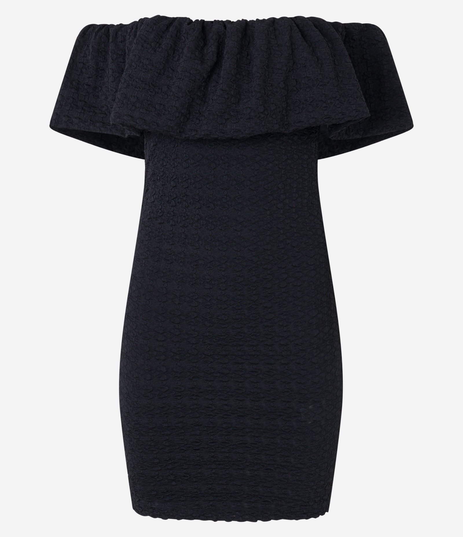 Vestido Ombro a Ombro com Babado e Texturas Preto 6