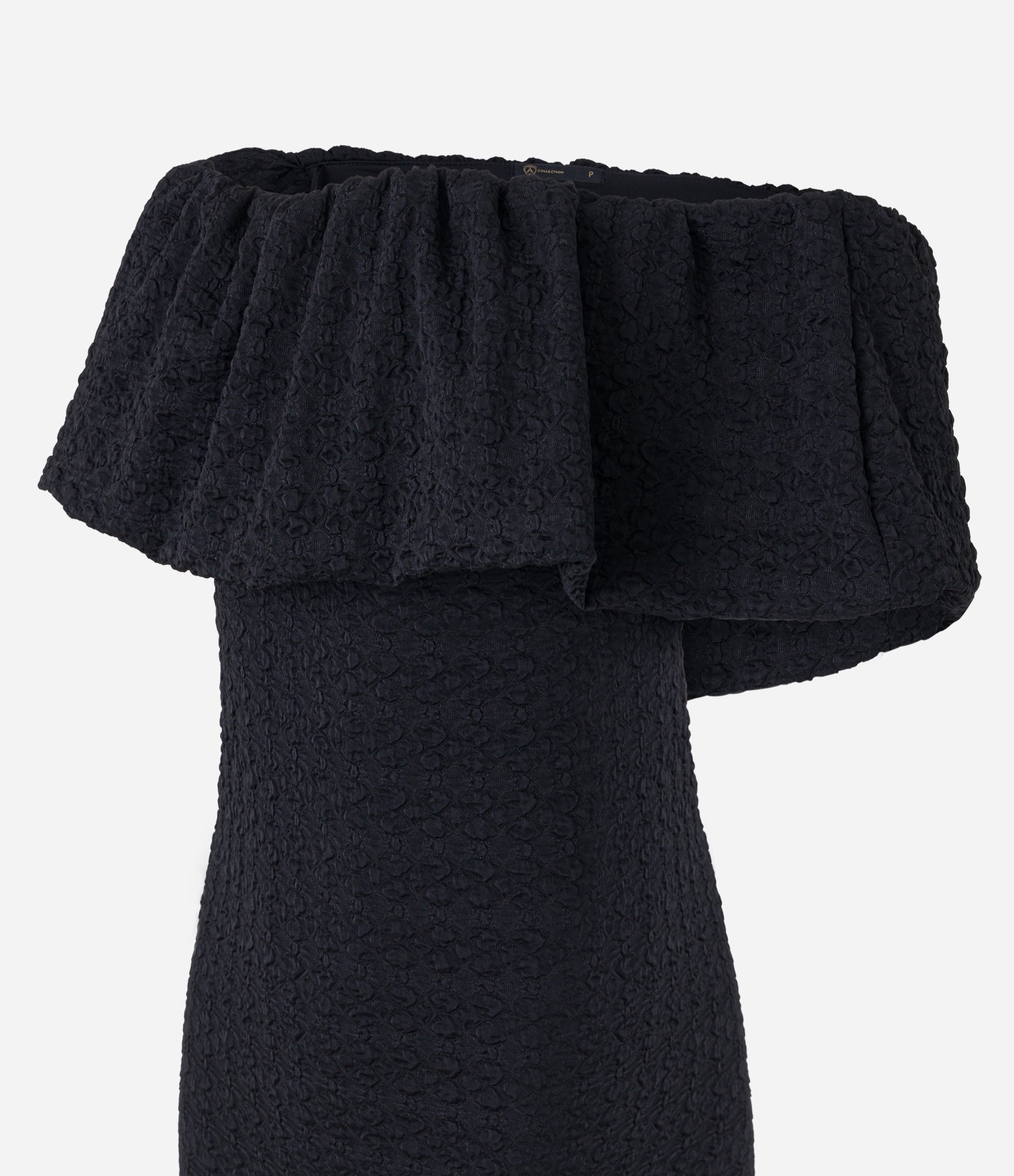 Vestido Ombro a Ombro com Babado e Texturas Preto 7