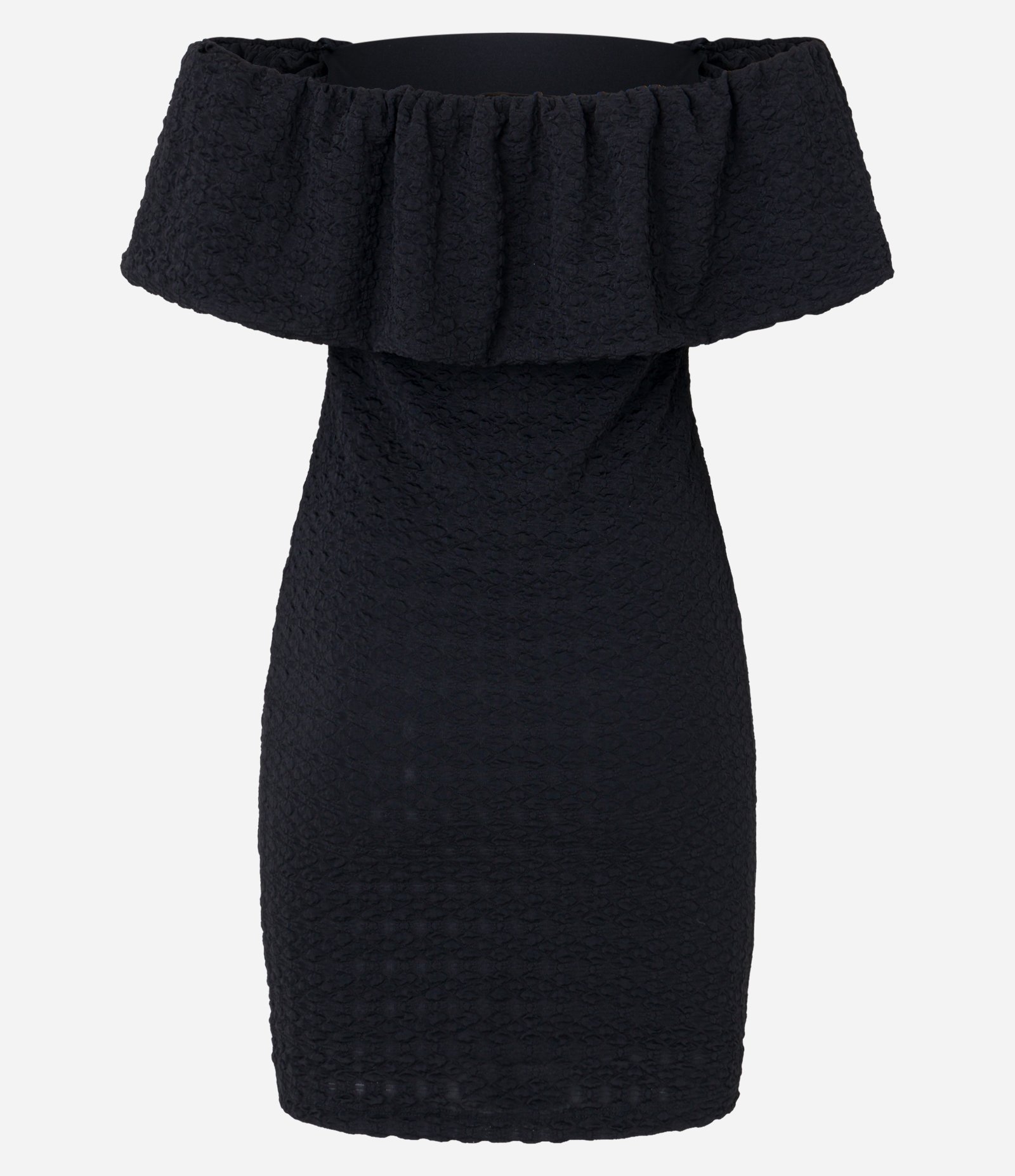 Vestido Ombro a Ombro com Babado e Texturas Preto 8