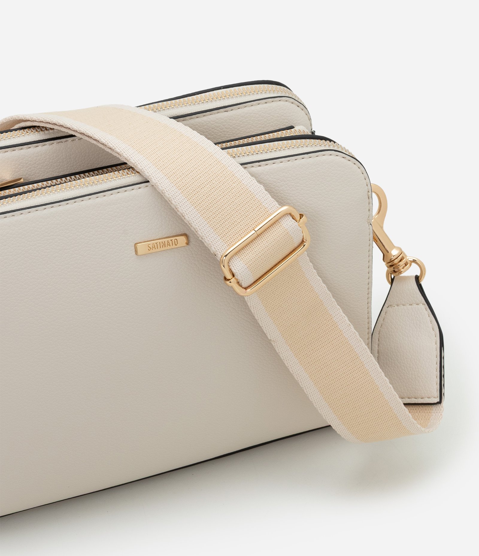 Bolsa Transversal Média em PU com Alça Gorgorão Bege 7