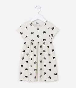 Vestido Infantil Canelado com Estampa de Mini Ursos - Tam 1 A 5 Anos