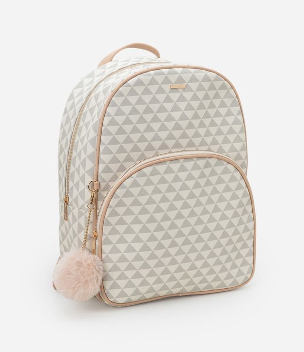 Mochila Grande com Pompom e Estampa Triângulo
