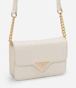 Bolsa Retangular Pequena com Textura e Alça com Detalhe de Corrente
