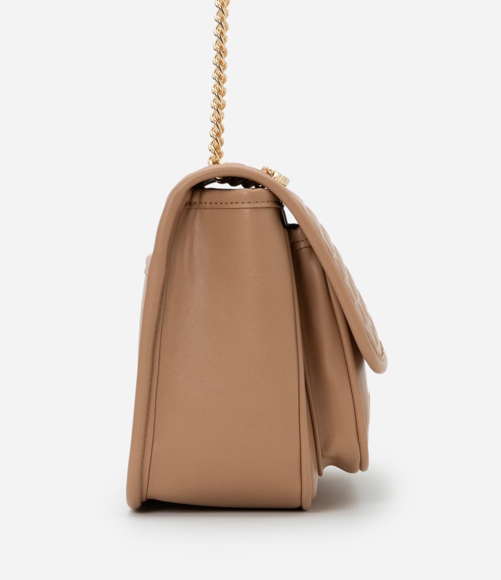 Bolsa Shoulder em PU Liso com Detalhe Plaquinha em Triângulo Bege 2