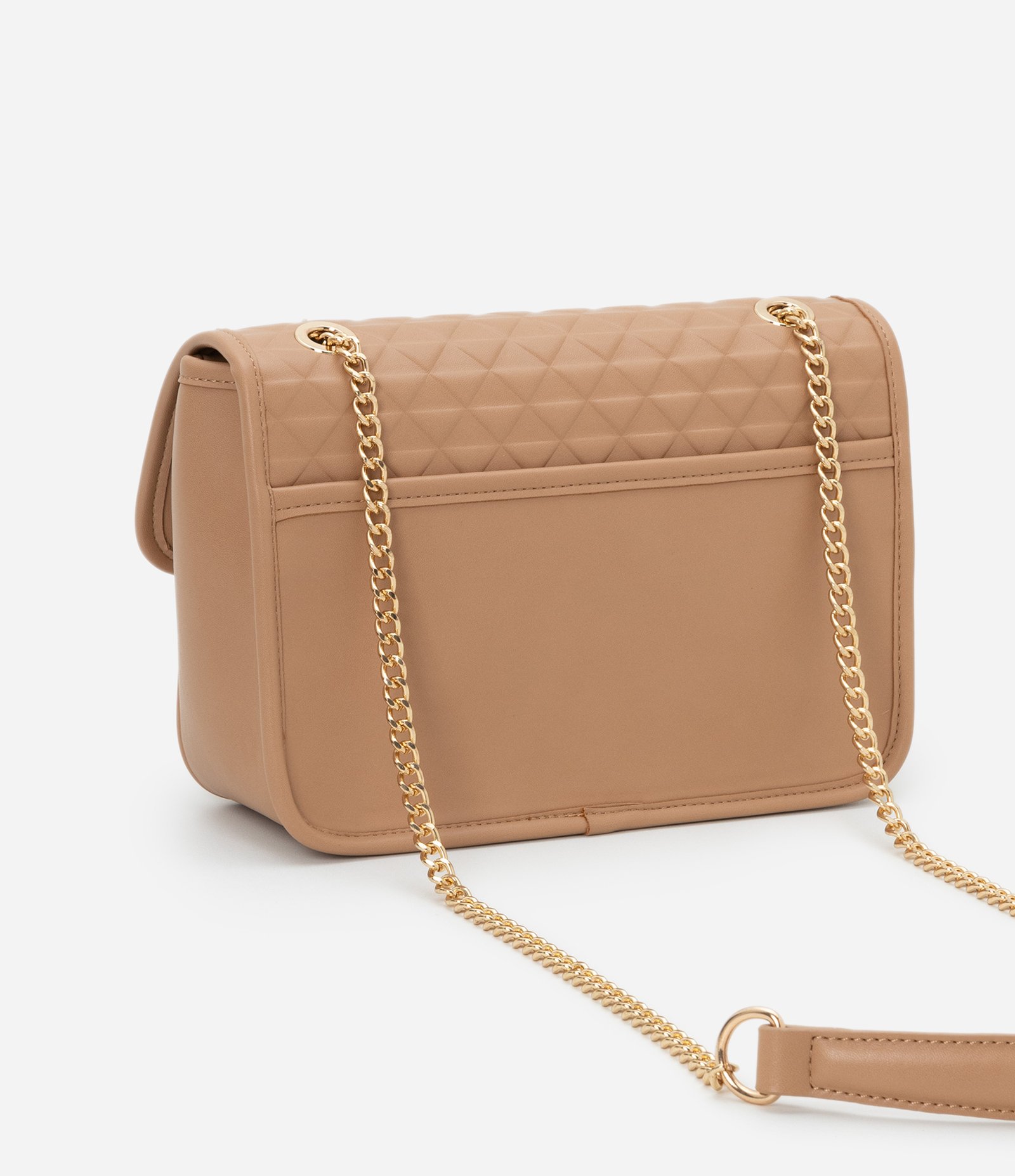 Bolsa Shoulder em PU Liso com Detalhe Plaquinha em Triângulo Bege 3
