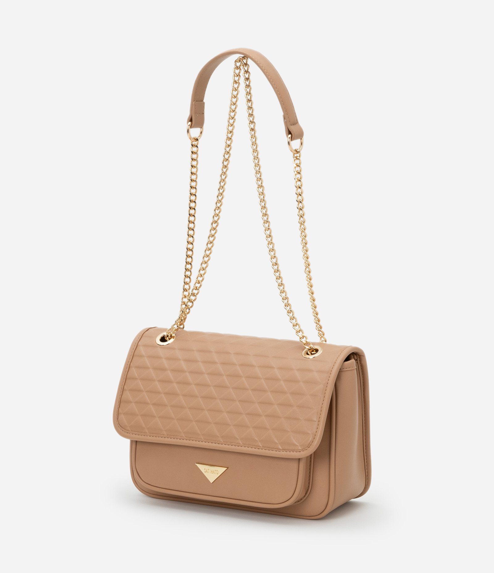 Bolsa Shoulder em PU Liso com Detalhe Plaquinha em Triângulo Bege 6