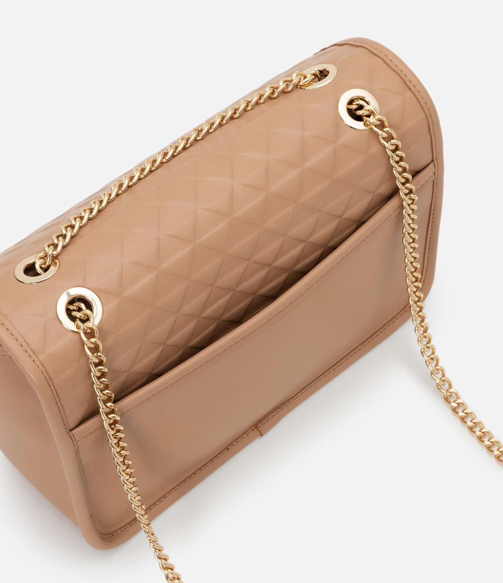 Bolsa Shoulder em PU Liso com Detalhe Plaquinha em Triângulo Bege 7
