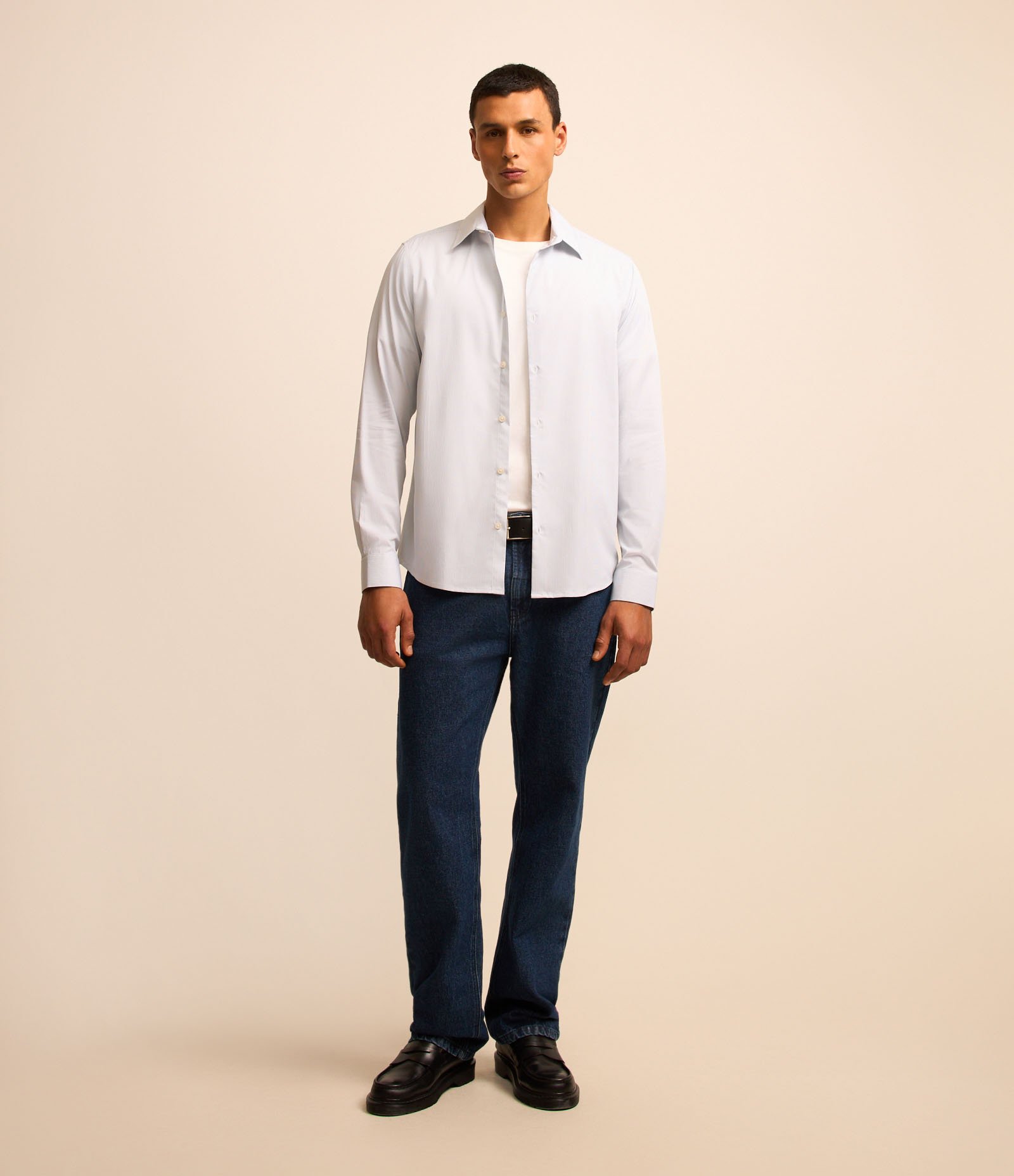 Camisa com Fibra de Bambu Maquinetada com Listras Azul Claro 2