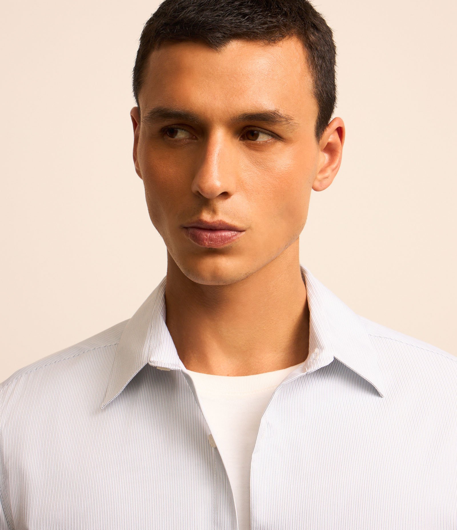 Camisa com Fibra de Bambu Maquinetada com Listras Azul Claro 3