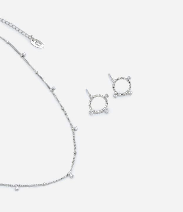 Conjunto de Colar e Brinco em Zircônia com Pontos de Luz
