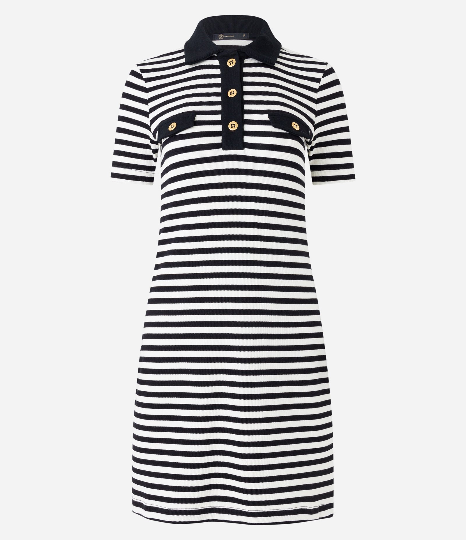 Vestido em Ribana com Gola Lapela e Estampa Listrada Preto/ Branco 5