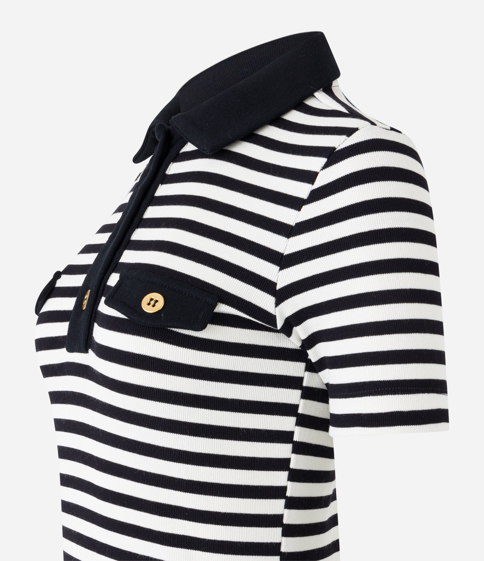 Vestido em Ribana com Gola Lapela e Estampa Listrada Preto/ Branco 6