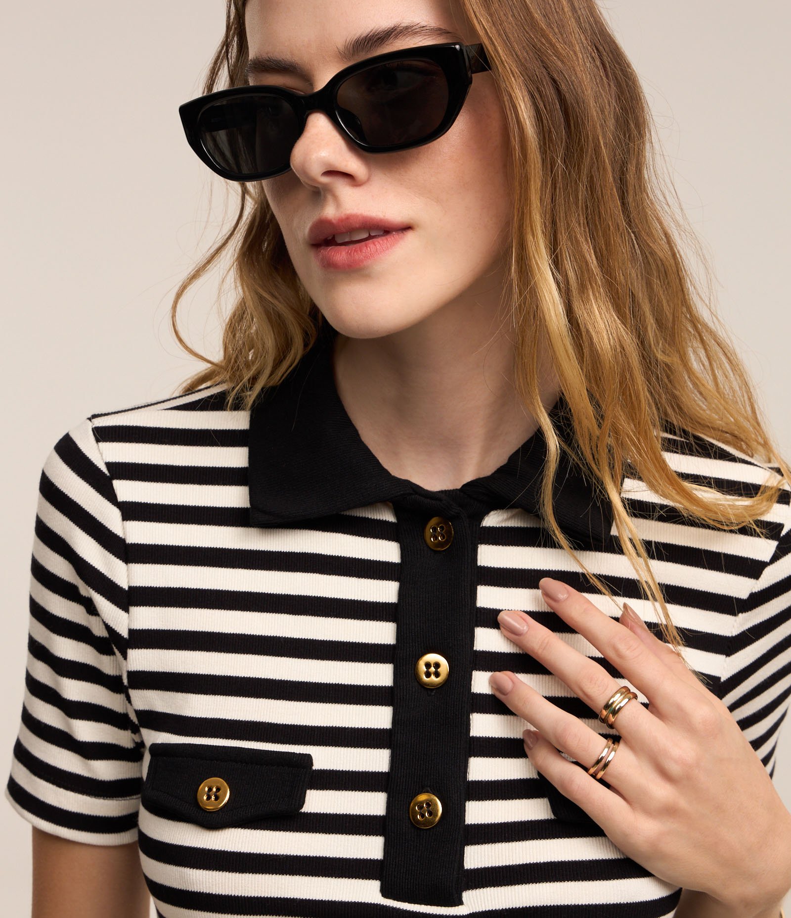 Vestido em Ribana com Gola Lapela e Estampa Listrada Preto/ Branco 3