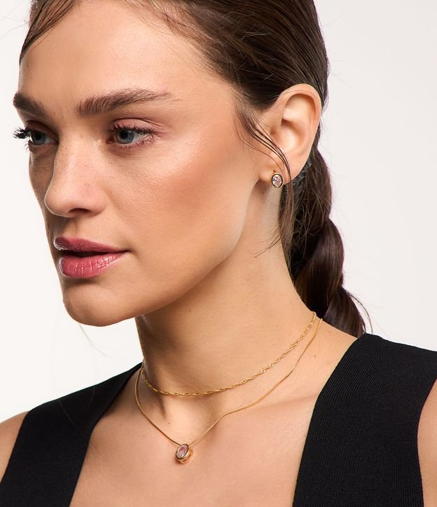 Conjunto Colar Camadas e Brinco com Pingente de Zircônia