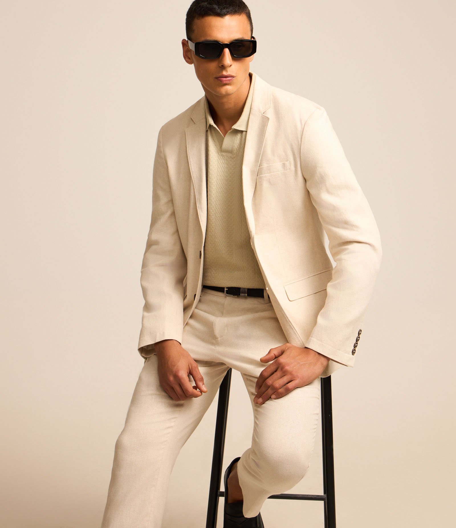 Blazer em Linho e Viscose Easy Care com Meio Forro Bege 6