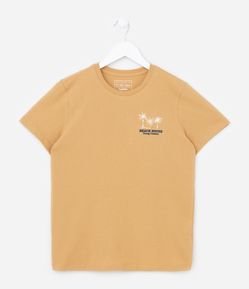 Camiseta Comfort Infantil com Estampa Frente e Costas com Coqueiro - Tam 5 a 14 anos