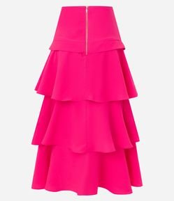 Saia Midi em Crepe com Zíper nas Costas e Babados em Camadas