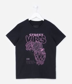 Camiseta Oversized Infantil com Estampa Divertida de Basquete - Tam 5 a 14 anos