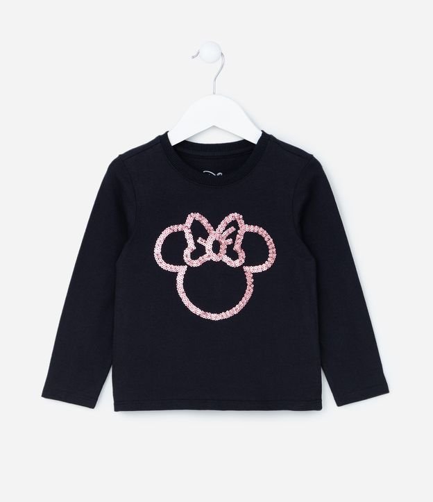 Camiseta Infantil com Bordado Minnie em Paetês -Tam 1 A 6 Anos