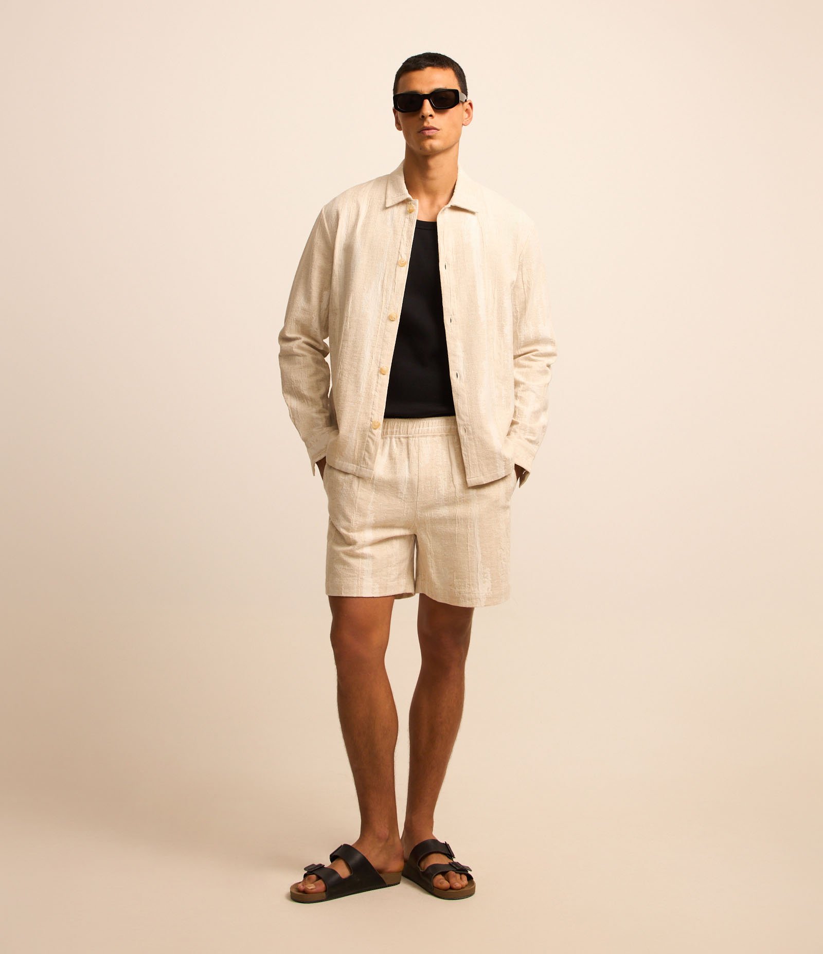 Jaqueta em Sarja com Textura Jacquard Bege 2