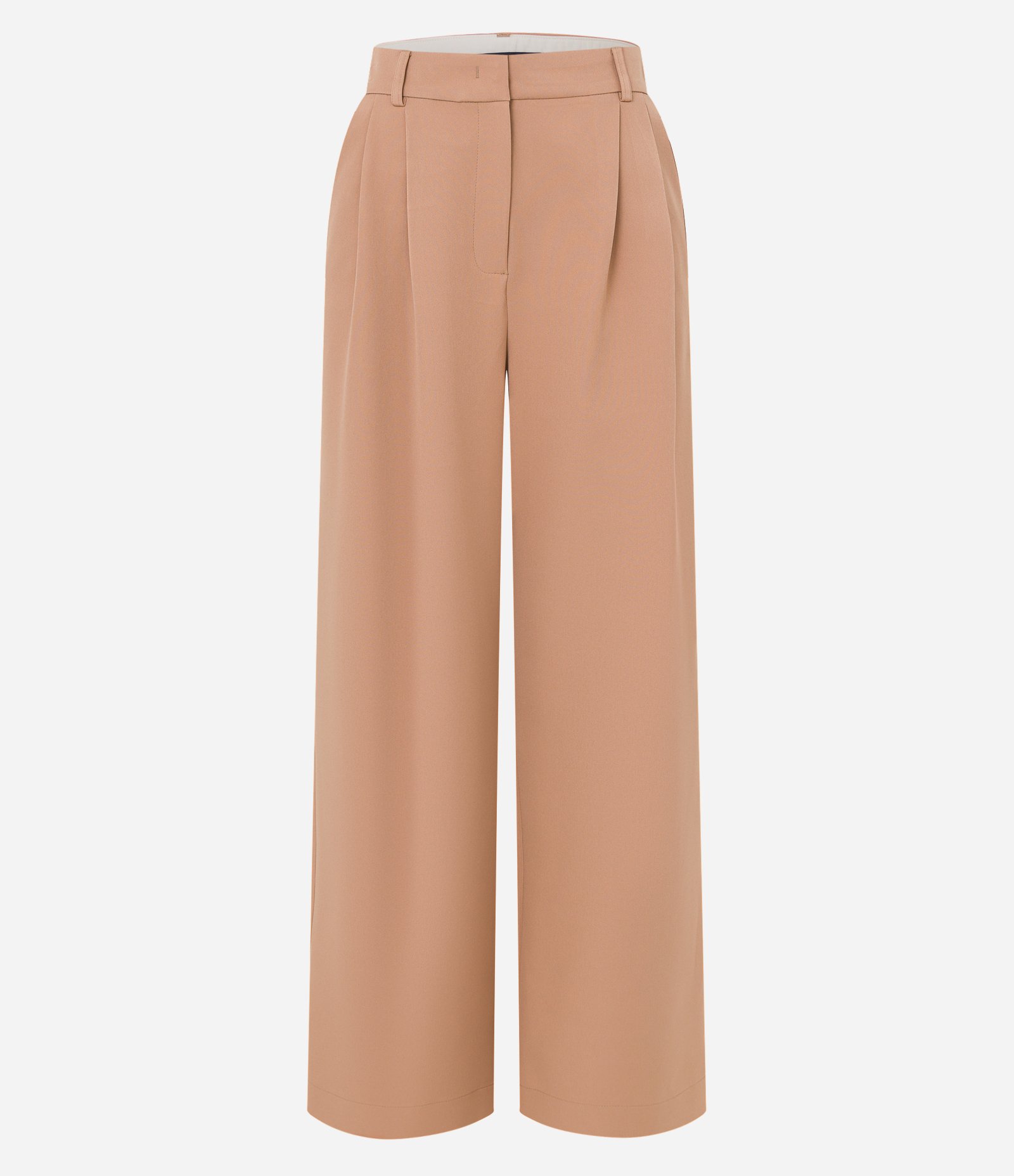 Calça Pantalona Alfaiatada com Pregas e Fechamento Frontal Bege 6