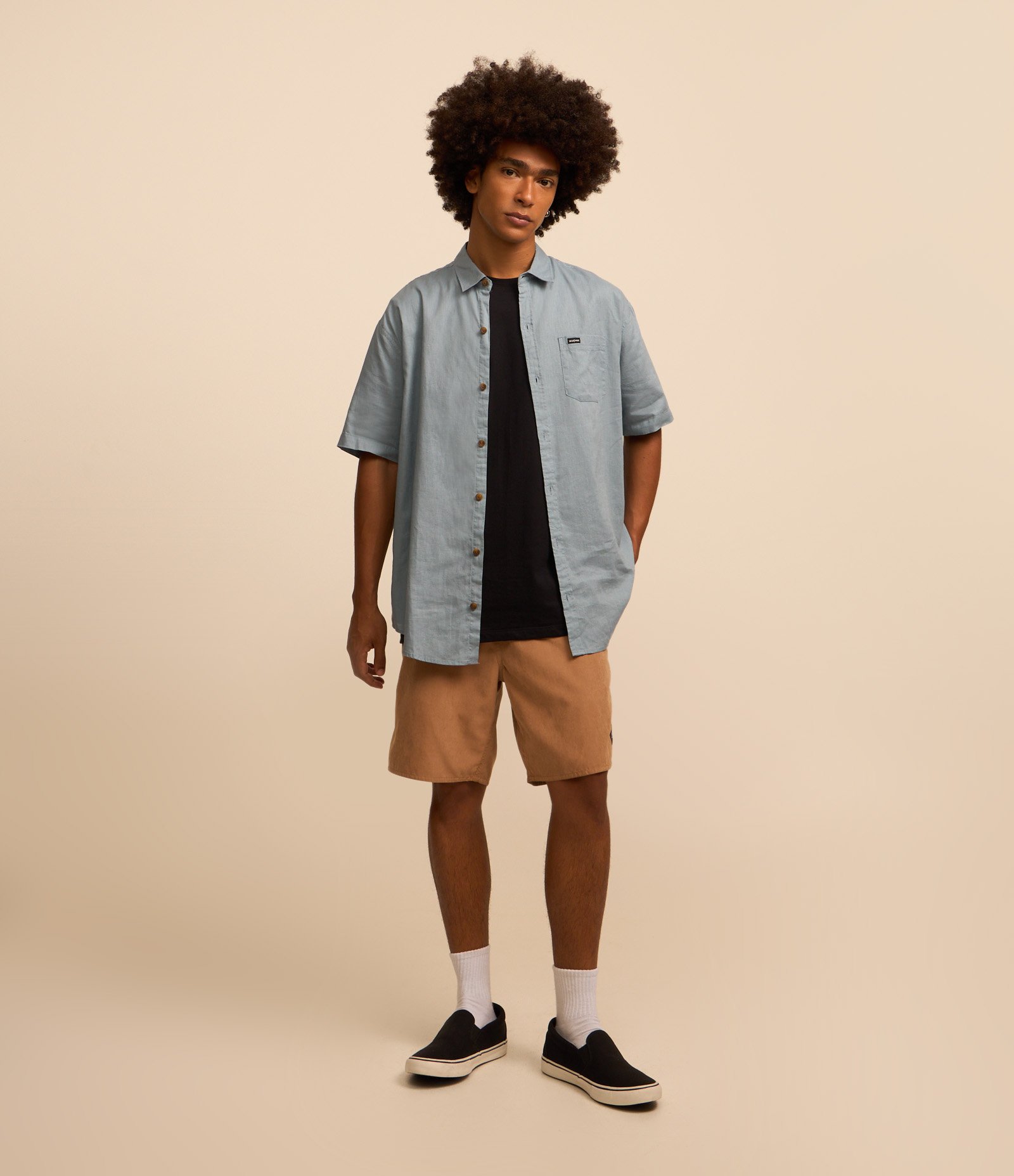 Bermuda com Cós Fixo e Cordão Contrastante Marrom 1