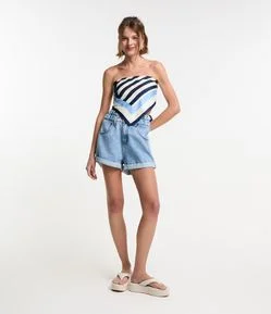 Short Baggy Cintura Alta em Jeans com Barra Dobrada