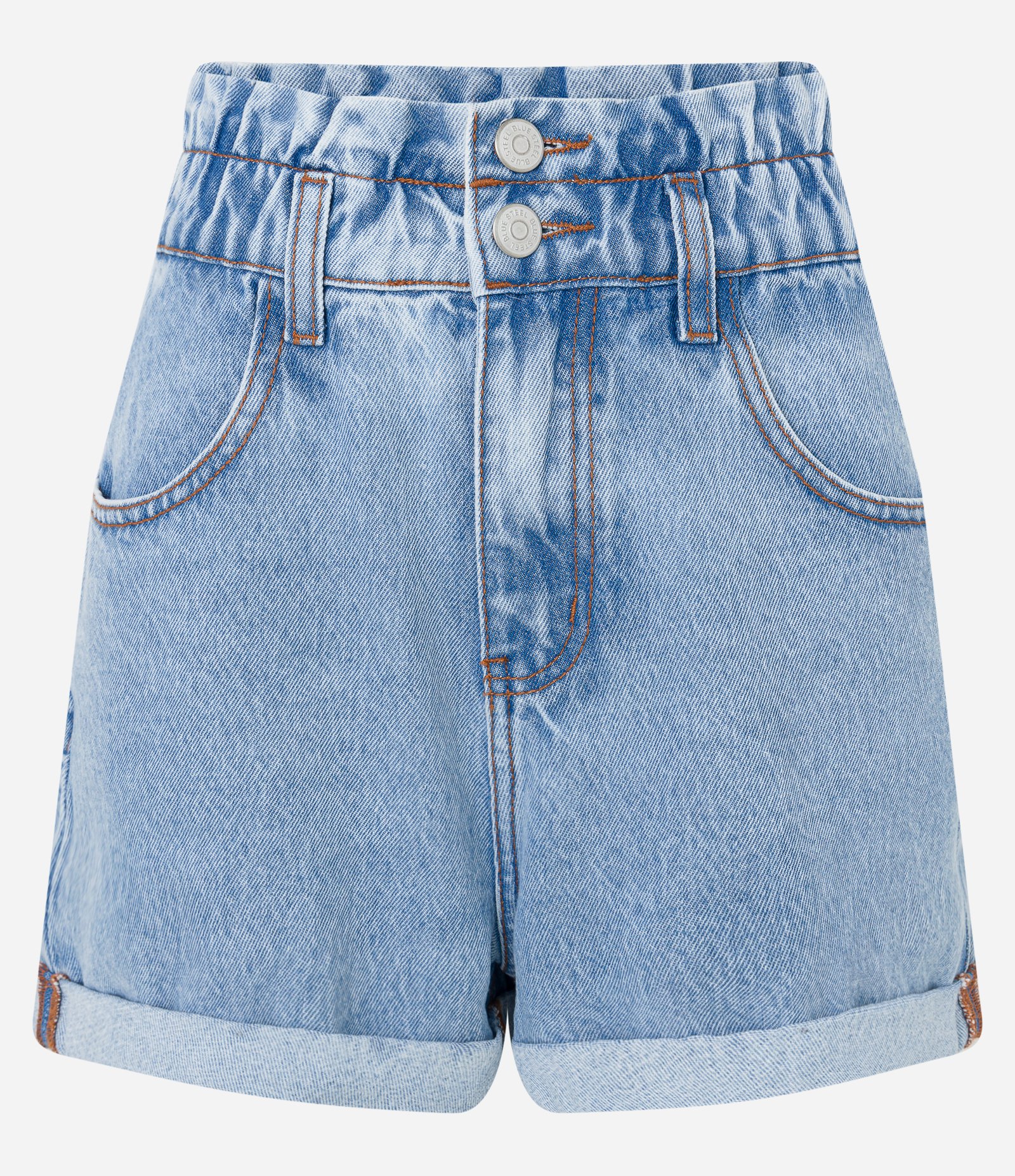 Short Baggy Cintura Alta em Jeans com Barra Dobrada Azul 4