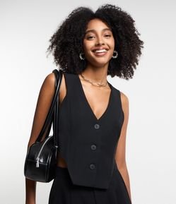 Colete Alfaiataria com Botões Frontais e Fivela nas Costas